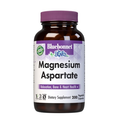 [BRSWIYQLAAIAMC3I] Bluebonnet Nutrition Magnesium 400 mg Chelated Magnesium Aspartate Daily Mineral, Heart & Bone Support* Supplement for Men & Women Vegan, Non-GMO - 200 Vegetable Capsules