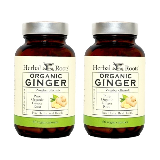 [BRSRGGQZOV7GE23G] Herbal Roots Ginger Supplement | Organic Ginger Root Capsules | 1,200 mg of Pure Ginger Powder per Serving | 60 Vegan Capsules (Pack of 2)