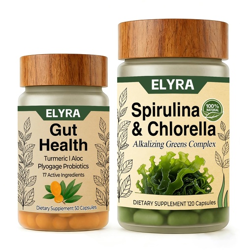 [BRSRGFQTBUHGA3IZ] Elyra Gut Health Supplements, Gut Health Supports Digestive Balance for Women and Men, Energy & Immune Health, 50 + 120 Vegetarian Capsules (Gut Health + Spirulina)