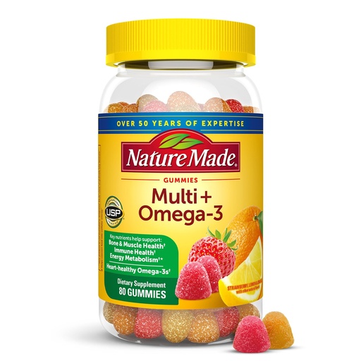 [BRSWKH32OYCB4ADF] Nature Made Multivitamin + Omega-3, Multivitamin Gummies for Women and Men, Daily Nutritional Support, 80 Adult Gummy Vitamins & Minerals, 40 Day Supply