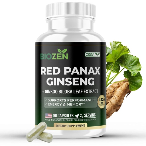 [BRSREAI5BB5WCDLU] Korean Red Panax Ginseng + Ginkgo Biloba for Man & Women - Extra Strength 7% Ginsenosides for Energy, Focus, Performance, Vitality & Immune Support - Authentic Korean Red Ginseng Root Extract