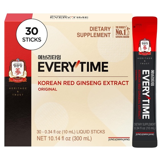 [BRSRAFADPMJRMFY6] JUNG KWAN JANG Everytime Korean Red Ginseng Extract Stick 3,000mg Original - Adaptogen Energy Drink Liquid Stick Supplements - Energy Boost & Immune Support, Caffeine Free (30 Sticks)