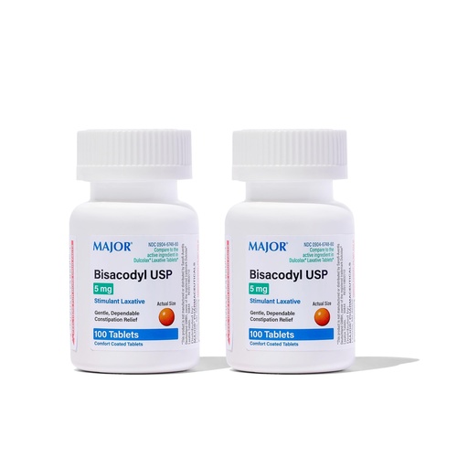 [BRSWKYI3CYNA4GDK] Major Bisacodyl Enteric Coated Tablets, 5mg, 100 Count Per Bottle (2 Pack)