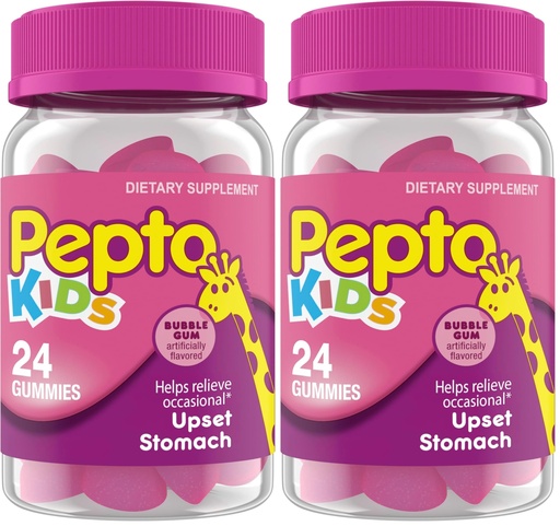 [BRSRGGQNAR7Q4ET4] Pepto Kids Gummies, Helps Relieve Occasional Upset Stomach, Acid Indigestion, Sour Stomach and Heartburn, 24 Gummies,(Pack of 2)