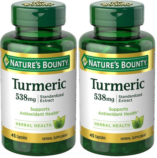 [BRSREBD5CUFQOA3X] Nature's Bounty Turmeric Pills and Herbal Health Supplement, Supports, Antioxidant Health, 538mg, 45 Capsules (Pack of 2)