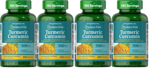 [BRSRGGQNCN5BMHI4] Puritan's Pride Turmeric Curcumin 500mg, Standarized to 95% Cucuminoids, Herbal Dietary Supplement for Antioxidant Health, 180 Radpid Release Capsules,(Pack of 4)