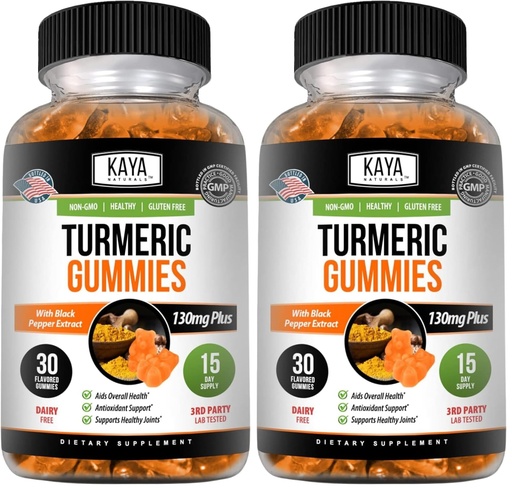 [BRSRGFIFPJYBYF32] Kaya Naturals Turmeric Supplements Gummies - Pure Nature Turmeric Curcumin -Turmeric Ginger Gummies - 30 Count Gummy - Turmeric with Black Pepper Extract (Pack of 2)