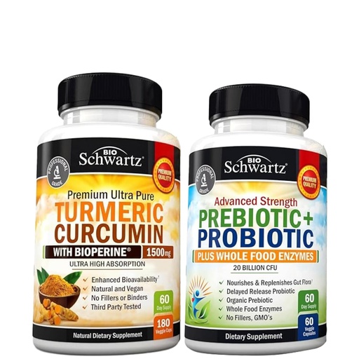[BRSRACQ7CR5AAE3G] Turmeric Curcumin with Black Pepper Extract 1500mg Complex (2 Month Supply) Plus Advanced Strength Pre and Probiotics Supplement with Digestive Enzymes (2 Month Supply)