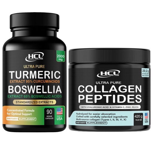[BRSRGAYDCANBOYDK] Turmeric Boswellia Extract Supplement 2000 mg + Collagen Peptides Powder with Vitamin C & Hyaluronic Acid - from Organic Cleanest Sources & Super High Absorption - Hydrolyzed Multi Type I, II, III, V,
