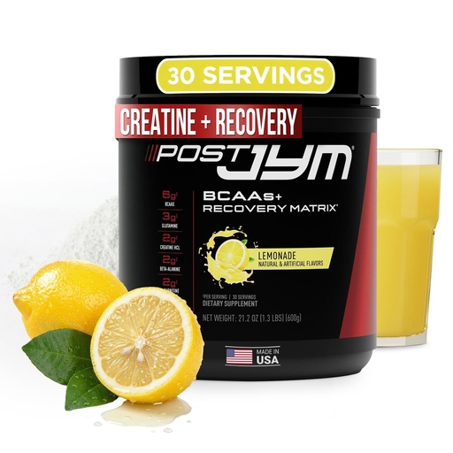 [BRSWKGQOCIJQYC3Y] Post JYM Active Matrix Amino Recovery Powder | Pure Creatine HCL, BCAA’s, Glutamine, Carnitine, Betaine, Taurine for Maximum Strength, Repair, Definition, Performance | Lemonade Flavor 30 Servings