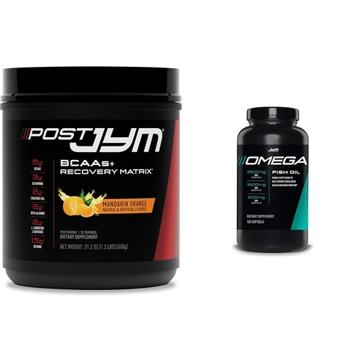 [BRSRAYYYCMJQ2HIV] Post JYM Active Matrix Post-Workout Powder with BCAAs, Glutamine & Omega JYM Fish Oil Capsules with 1500mg DHA & EPA for Muscle Growth, Strength, Endurance & Recovery - 30 Servings & 120 Softgels