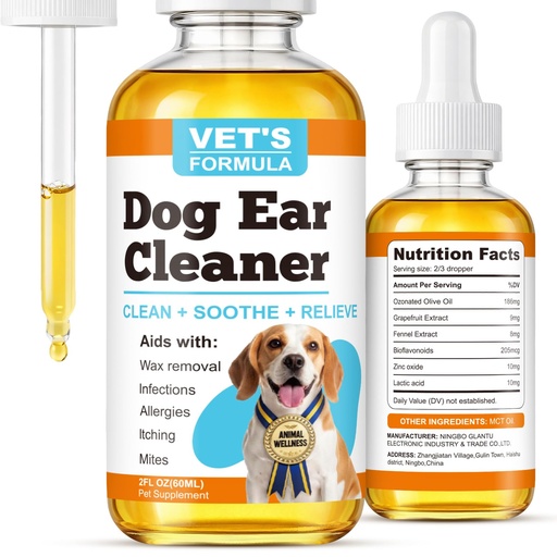 [BRSRGGQEDIIG2GY7] Dog Ear Cleaner and Infection Treatment,Natural Ear Drops for Dogs, Gentle Relief for Itching, Irritation, Wax Build-Up & Infections,Safe Ear Cleaning Solution for All Breeds & Ages