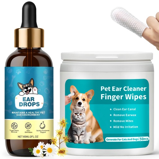 [BRSRGGIHB4HAE2Q7] Dog Ear Cleaner with 50 Ear Finger Wipes for Dogs & Cats – Gentle Herbal Ear Drops for Wax & Odor, Chamomile & Witch Hazel for Sensitive Ears, Daily Ear Care Kit, 2oz