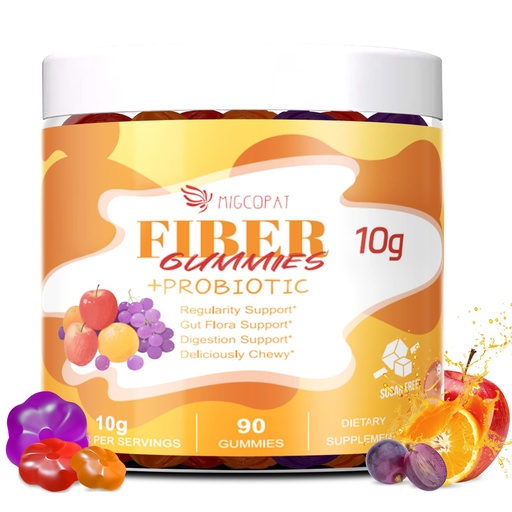 [BRSREFINPN6Q4EQU] Migcopat 10G Fiber Gummies with Probiotics, Fiber Supplement with 30 Billion CFU Probiotics Blend, ACV, Vitamin C, Inulin - Support Digestive Health - No Sugar Added - Fruit Flavored - 90 Count