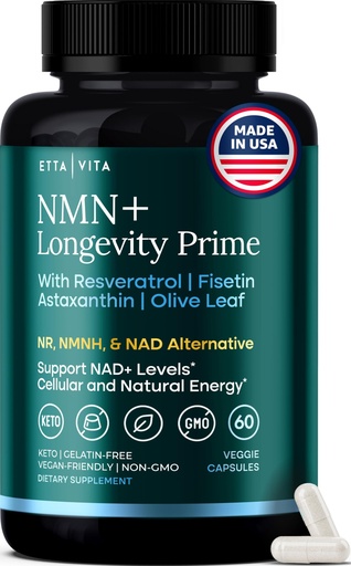 [BRSRGGTRCIFBOETA] NMN Supplement (5-in-1) NAD+ Booster with Resveratrol - Cellular Energy, Focus & Healthy Aging Support for Men and Women - Mitochondria Formula w Fisetin, Astaxanthin, Olive Leaf, Vegan, Made in USA