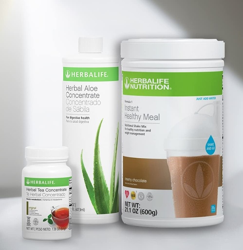 [BRSRMYA2AQFRYCL7] HERBALIFE Trio Combo Formula 1 Healthy Nutritional Shake Mix (Creamy Chocolate Shake n Go 600g)-Herbal Aloe Concentrate Pint (Original 473ml) - Herbal Tea Concentrate 51g (Original 51g)