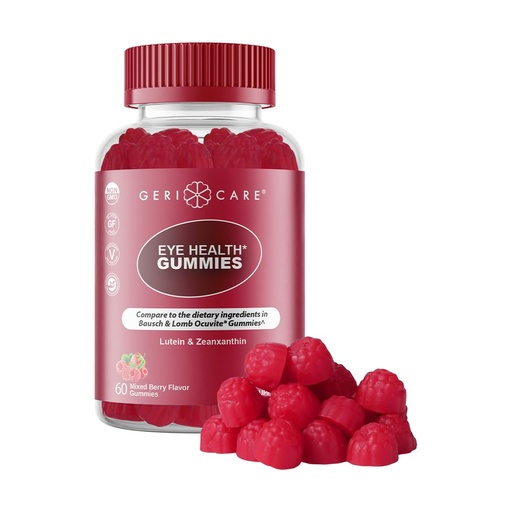 [BRSREZYRAEHA22DH] GeriCare Eye Support Gummies, Compare to Bausch and Lomb Ocuvite Gummy, Lutein & Zeaxanthin Vision Health Supplement, Naturally Sourced, Plant-Based, Non-GMO, Gluten-Free, 60 Chewable Berries Gummies