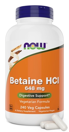 [BRSROBQ2OF7QMFD5] Now Betaine HCl 648mg 240 Veg Capsules - Digestive Enzymes Supplement - Enhanced with Pepsin Protease for Protein Digestion Support