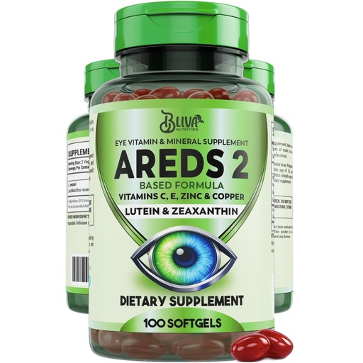 [BRSRGEACDIMB4DLZ] BLIVA AREDS 2 Eye Vitamins & Mineral Supplement - Lutein and Zeaxanthin, Vitamin C & E, Zinc & Copper - Healthy Eye Support Supplements - 100 Softgels