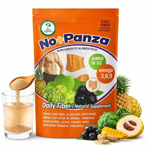 [BRSREHAZDENQYD32] Daily Fiber Wellness Blend – Mezcla de Fibra Diaria 16 oz Natural Plant-Based Supplement,Flaxseed,Alcachofa, Garcinia,Nopal,Senna,Noni,Açaí,Piña & Omega 3-6-9,Panza(Cactus,Papaya) Bienestar Digestivo