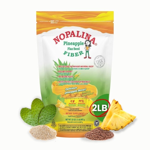 [BRSREBI5AQOQ4HT7] Nopalina Fiber Formula | Pineapple | 2 Lb Bag | 60 Servings | Flax Seed, Psyllium, Oat and Wheat Bran, Omega 3, 6 & 9 | Can Help with Regularity & More | The Original