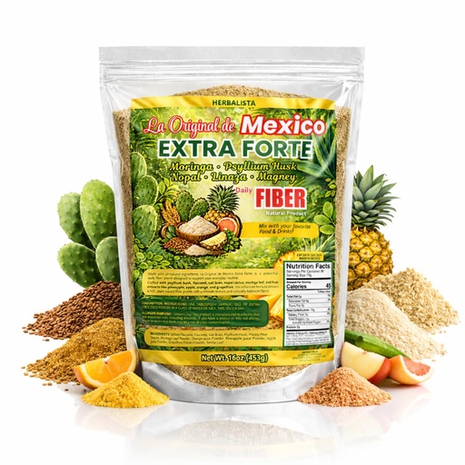 [BRSRGBD4OEAQEF3P] HERBALISTA La Original de Mexico Extra Forte Daily Fiber 16oz (454g), Moringa, Psyllium Husk, Nopal, Flaxseed (Linaza) & Agave Blend, Plant-Based Fiber Powder, Easy to Mix