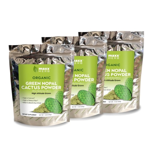[BRSWGCYFDEOQIGTX] Maxx Herb Organic Nopal Cactus Powder, for Healthy Digestion & Immune Support, High in Dietary Fiber & Calcium, Vegan, Non-GMO and Gluten Free - 3 Bags, 12 Oz Each - Save 15%