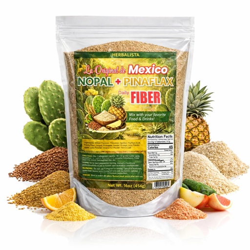 [BRSRGBIKBUNRQA3P] HERBALISTA La Original de Mexico Nopal + Pina Daily Fiber 16oz (454g), Plant-Based Fiber Blend with Nopal, Flaxseed, Psyllium & Fruit Powders, Easy to Mix Powder