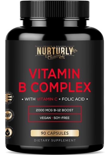 [BRSRMEDYBUFAOE3A] Vitamin B Complex with Vitamin C - Contains All Essential B Vitamins - B1, B2, B3, B5, B6, B7, B9, B12 and Biotin - Super B Complex Vitamins for Energy, Immunity and Mood Support - 90 Capsules