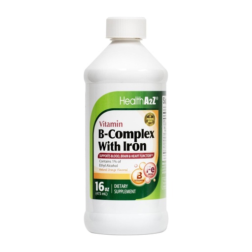 [BRSRAAIFCQCGYYAY] HealthA2Z® Liquid Vitamin B-Complex Plus Iron, Supports Healthy Energy Levels*, Healthy Blood Function*, Promotes Healthy Nerve Function*, Natural Orange Flavored, 16oz (473ml)