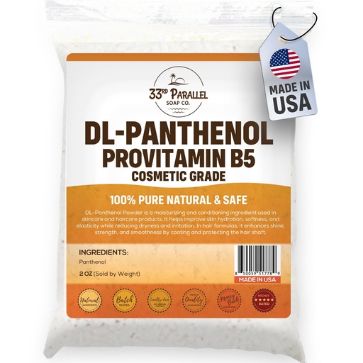 [BRSREAA6A56GCYL5] Pure DL-Panthenol Powder (2oz) | Provitamin B5 Powder, Cosmetic Grade | For Hair Care, Skin Care, Nails Deep Moisturizer, Panthenol Cream, Hair Conditioner, Shampoo, Soap, Lotion | 2 OUNCES