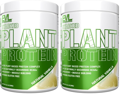 [BRSRGFAYAQNBS3TJ] Evlution Nutrition Stacked Plant Protein Powder, Vegan, Non-GMO, Gluten-Free, Probiotics, BCAAs, Fiber, Plant-Based Protein Complex, 300G (Natural Vanilla) (Pack of 2)