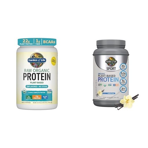 [BRSROCYKPJ5R63TG] Garden of Life Organic Vegan Unflavored Protein Powder 22g Complete Plant Based Raw Protein & Organic Vegan Sport Protein Powder, Vanilla - Probiotics, BCAAs, 30g Plant Protein