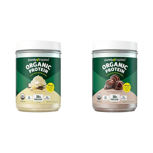 [BRSROCACBMHG2FI2] Purely Inspired Organic Protein Powder Bundle - Creamy French Vanilla (16 Servings) & Rich Decadent Chocolate (16 Servings) - 20g Plant-Based Protein