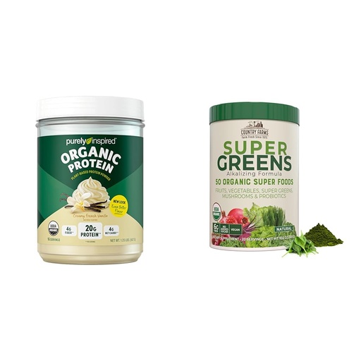 [BRSROCYKPN6AMHT6] Purely Inspired Plant Based Organic Vegan Protein Powder for Women & Men 22g of Plant Protein Pea & Country Farms Super Greens Powder Natural Flavor, 50 Organic Super Foods, USDA Organic Drink Mix