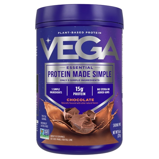 [BRSWGALYOYCBOYIY] Vega Protein Made Simple - 15g Plant-Based Pea Protein, Chocolate, 10 Servings, Stevia Free, No Artificial Sweeteners or Gums, Non-GMO, Gluten Free, Dairy Free, 9.6oz (Packaging May Vary)