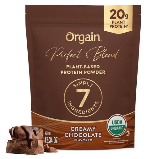 [BRSRAGIYBEBBSA3F] Orgain Organic Vegan Perfect Blend Protein Powder, 20g Clean Plant Protein, 7 Ingredients, <1g Sugar, Gluten Free, Non-GMO; No Artificial Flavors, Stevia Extract, Dairy or Soy Ingredients- Chocolate
