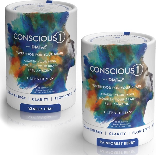 [BRSROCQ5OEOQAFA3] Ultra Human CONSCIOUS1 - Focus Boosting Superfood Blend Vanilla Chai & Rainforest Berry Variety Pack
