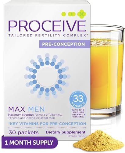 [BRSWGFIPBNYQAE3H] Proceive Max Tailored Fertility Supplement for Men, Pre Conception Vitamins, Minerals, and Amino Acids with Vitamin D, Zinc, Selenium, and Vitamin E, 30 Vegan Drink Mix Packets, Orange Flavor