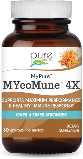 [BRSWGFAZCF7QKC33] MYcoMune 4X Complément de champignons organiques - Reishi, Lion's Mane, Cordyceps, Chaga, Shiitake, Maitake pour système immunitaire, Combat Stress, Build Energy by Pure Essence - 30 Caps
