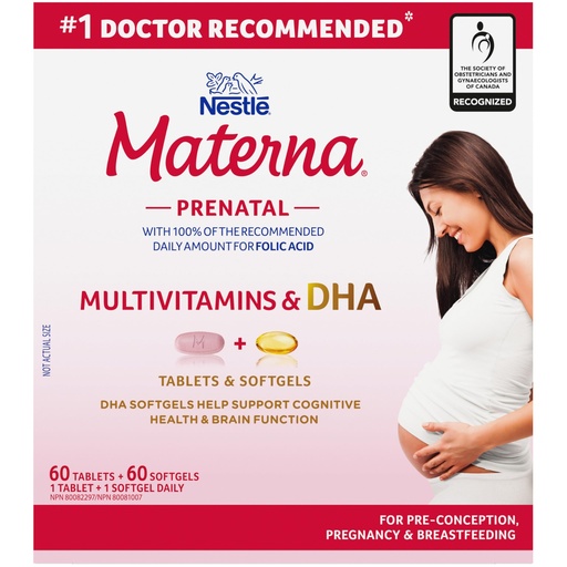 [BRSWGFT4C4BGOHI2] NESTLÉ Materna Prenatal Multivitamin with DHA Supplement | Folic Acid | 60 tablets + 60 DHA soft gels
