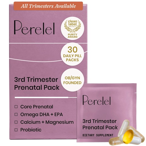 [BRSROAIODECRUAAZ] Perelel 3rd Trimester Prenatal Pack, Multivitamin with Magnesium, Omega 3, Probiotics & Calcium, Nutritional Support for Third Trimester Wellness, Soy & Gluten Free, Non GMO, 30 Daily Pill Packs