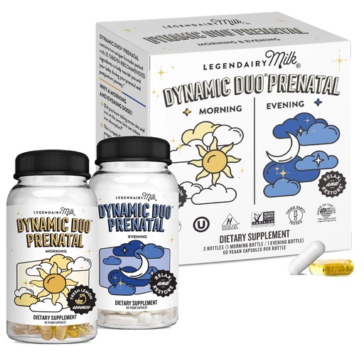 [BRSRAHDRA4BBQYL7] Legendairy Milk Dynamic Duo® Prenatal 2-in-1 Prenatal Vitamins for Women - Morning & Night Prenatal Vitamins with DHA and Methylated Folate - 25 Vitamins & Minerals for Every Stage, 30 Day Supply