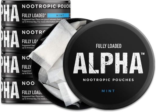 [BRSRMAL5PMJRS3T3] Fully Loaded Alpha Nootropic Pouches (Mint) - 5 Cans - 15 Pouches per can - Effective Nootropic Delivery, Nic Pouch Replacement - Faster Absorption, Alpha GPC, L-Tyrosine, GABA