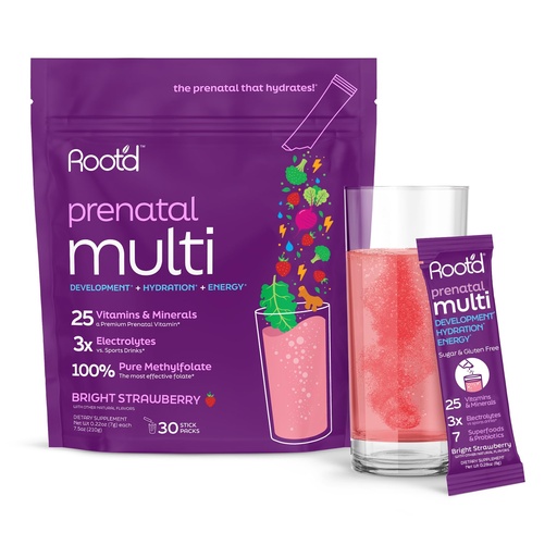 [BRSRGZ33OEIGODYY] Root'd Prenatal Multivitamin Powder - 25 Vitamins & Minerals with 3x Electrolytes, Folate, Iron, D3 for Mom & Baby, 7 Superfood & Probiotics, Sugar-Free Vitamins & Hydration | 30 Vitamin Drink Packets