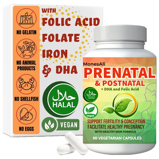 [BRSROCA3B4NAKE35] Prenatal Vitamins for Women | Postnatal | Vegan, Halal Gelatin Free | with Folate, Iron & Biotin | Supports Pregnancy, Postpartum Energy & Hair Health, 90 Capsules