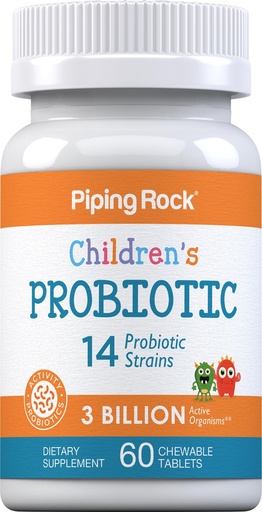 [BRSRMYICBV4BAE3L] Piping Rock Children's Probiotic Chewable Tablets 14 Strains | 3 Billion CFU | 60 Count | Supplement Blend for Kids | Berry Flavor | Vegetarian, Non-GMO, Gluten Free