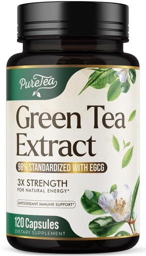 [BRSWGYA6A4IBS2A2] Green Tea Extract 1000mg Per Serving - 98% Polyphenols & 45% EGCG Capsules, Heart Support with Antioxidants - 3X Absorption Green Tea Pills Supplement, Natural Energy, Gentle Caffeine - 120 Capsules