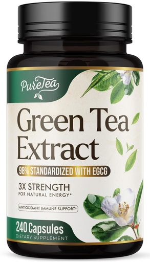 [BRSWGYA6AAMGEDTV] Green Tea Extract 1000mg Per Serving - 98% Polyphenols & 45% EGCG Capsules, Heart Support with Antioxidants - 3X Absorption Green Tea Pills Supplement, Natural Energy, Gentle Caffeine - 240 Capsules