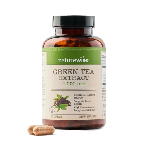 [BRSRAZQRCJ6RADLK] NatureWise Green Tea Extract Capsules 1000 mg - 50% EGCG & 98% Polyphenols - Extra Strength Green Tea Pills - Antioxidants for Heart Health & Energy - Vegan, Non-GMO - 120 Count[60-Day Supply]